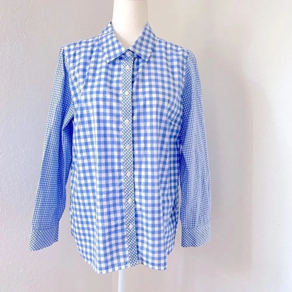 Talbots blue gingham button down